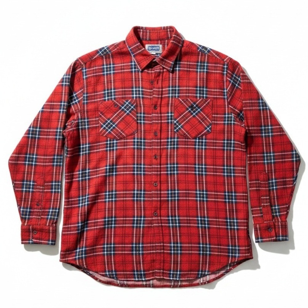 Big Smith Red Plaid Flannel Shirt, Men's XL Long‎ Sleeve 100% Cotton Button Up